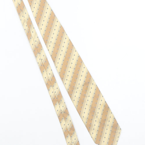 Stratford Tie Rack Men's Beige & Gold Striped Silk Tie 176 Slim Designer Italy