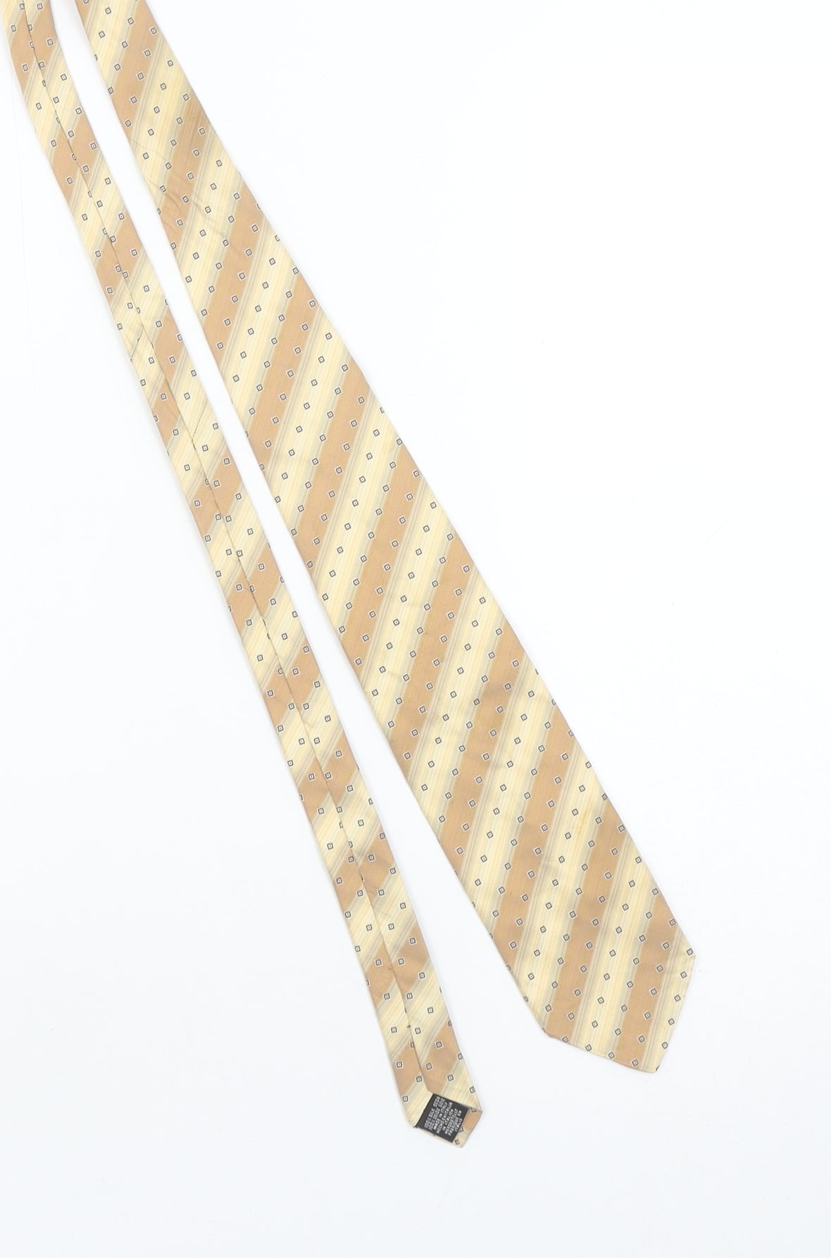 Stratford Tie Rack Men's Beige & Gold Striped Silk Tie 176 Slim Designer Italy