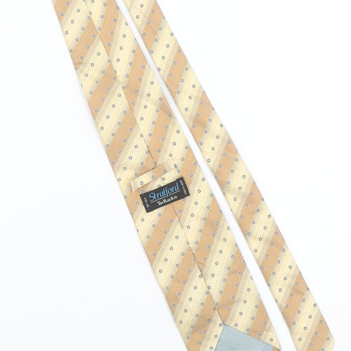 Stratford Tie Rack Men's Beige & Gold Striped Silk Tie 176 Slim Designer Italy
