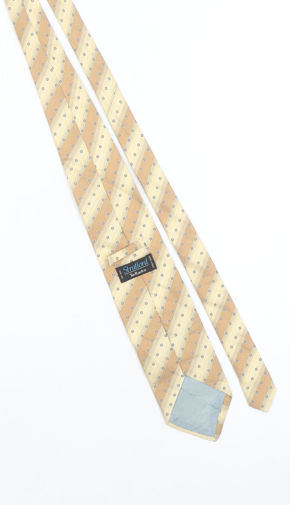 Stratford Tie Rack Men's Beige & Gold Striped Silk Tie 176 Slim Designer Italy