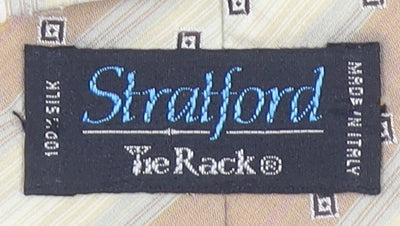 Stratford Tie Rack Men's Beige & Gold Striped Silk Tie 176 Slim Designer Italy