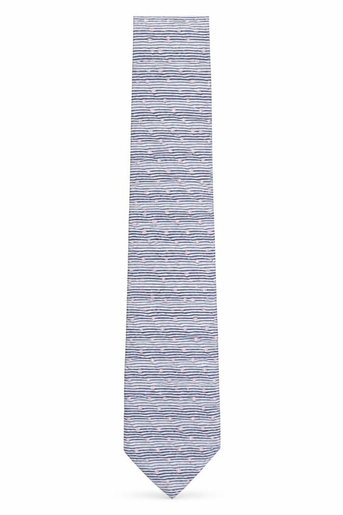Front view of Marco Laurenti Men Blue Striped 100% Silk Handmade Tie