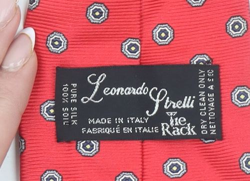 Leonardo Strelli Men's Red Geometric Silk Designer Tie