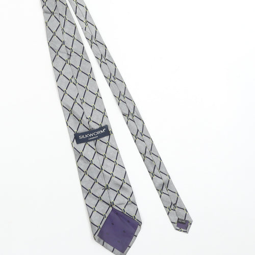 Silkworm London Men’s Grey Geometric Slim Silk Tie Handmade