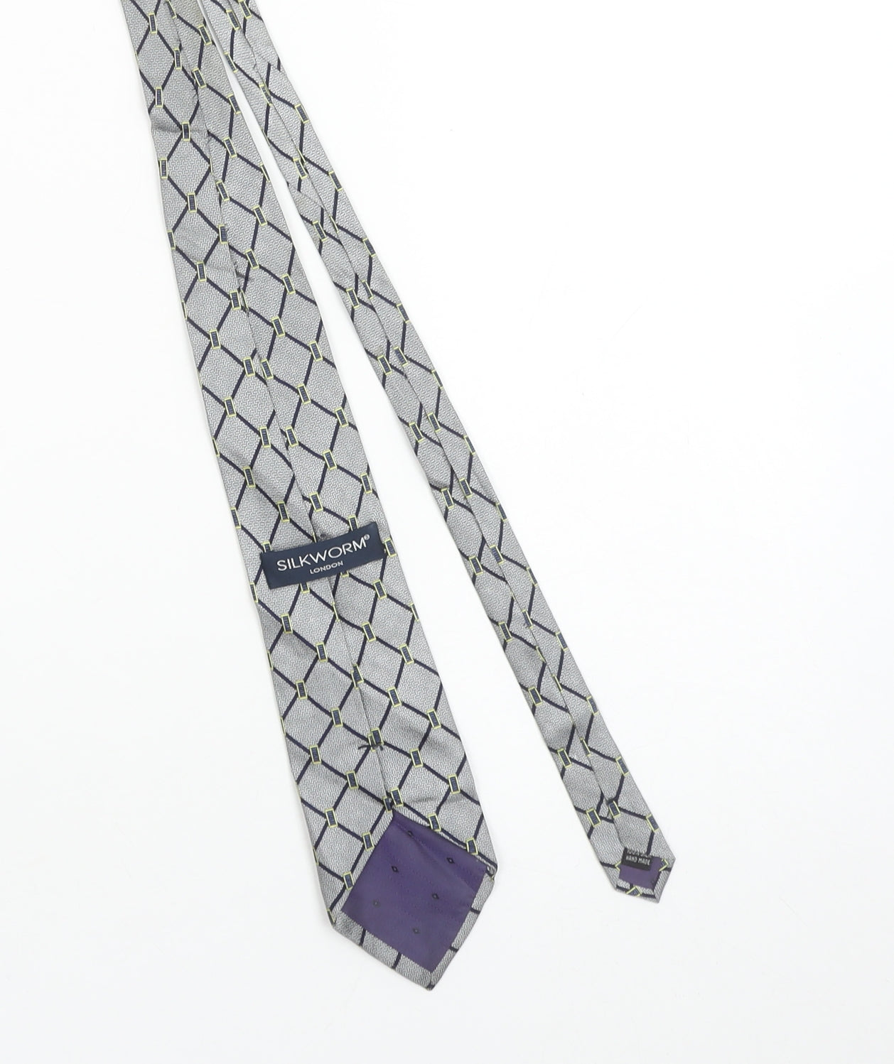 Silkworm London Men’s Grey Geometric Slim Silk Tie Handmade