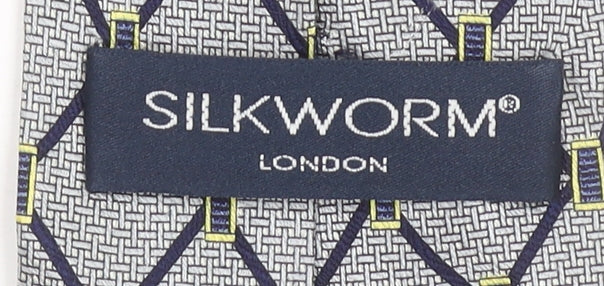 Silkworm London Men’s Grey Geometric Slim Silk Tie Handmade