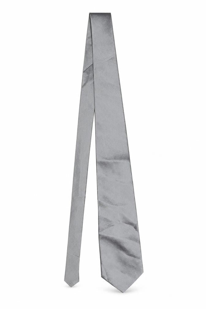 Front view of Kailong Men's Grey Handmade 100% Silk Pointed Tie