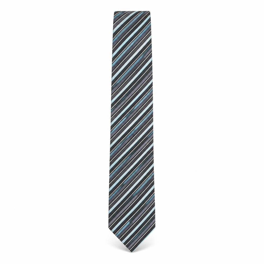 Front view of Bäumler Men's Black Striped 100% Silk Slim Tie One Size