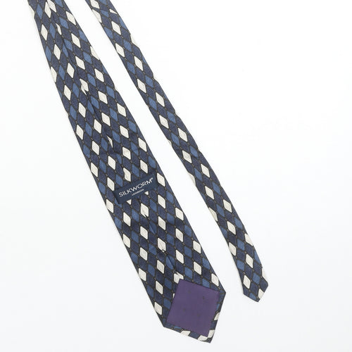 Silkworm London Men's Blue Geometric 100% Silk Handmade Tie