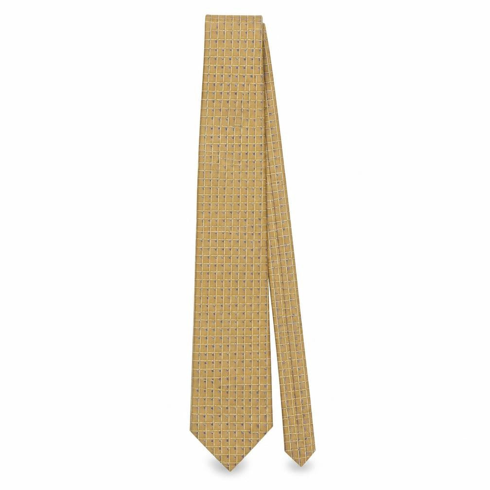 Front view of Savoy Taylors Guild Men's Beige Silk Geometric Handmade Tie