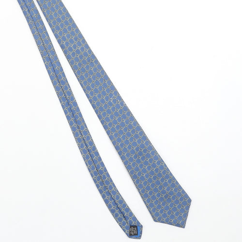 James Meade Men's Blue Geometric Silk Tie Made in England