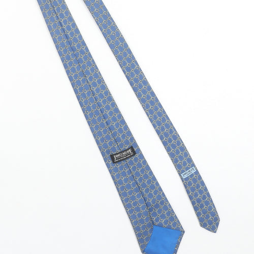 James Meade Men's Blue Geometric Silk Tie Made in England