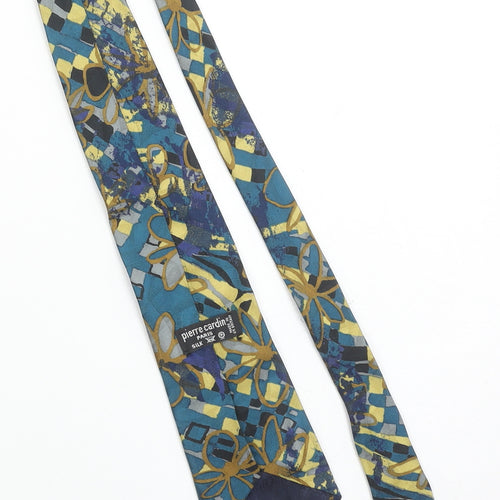 Pierre Cardin Men's Blue Floral Silk Tie Made in UK - Designer Accessory