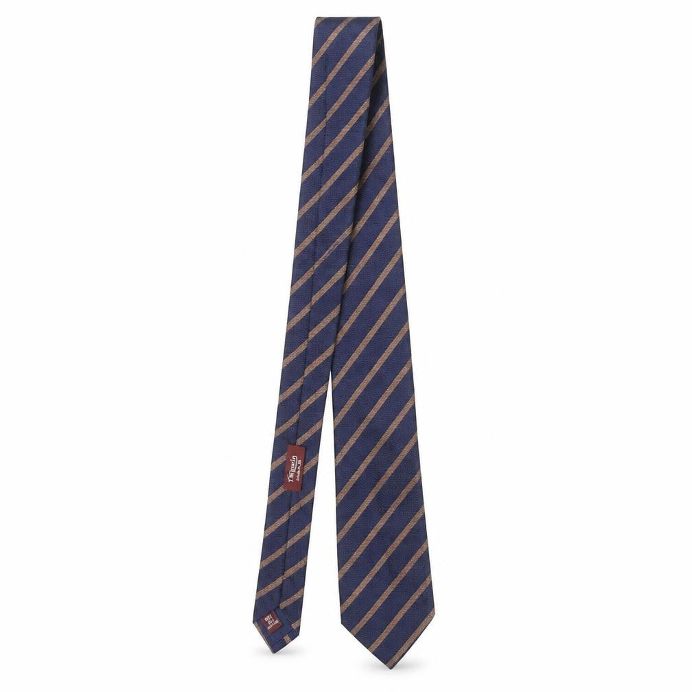 Front view of TM Lewin Men’s Blue Striped Pure Silk Handmade Tie 176cm