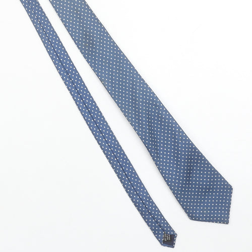 James Meade Men's Blue Polka Dot Pure Silk Slim Tie