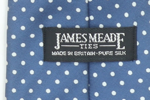 James Meade Men's Blue Polka Dot Pure Silk Slim Tie