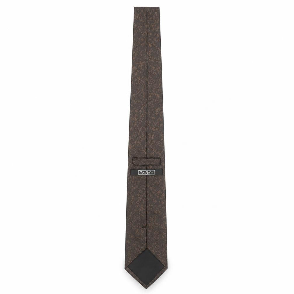 Front view of Taylor & Reece Men’s Brown Floral Slim Tie 176 Polyester Elegant Style