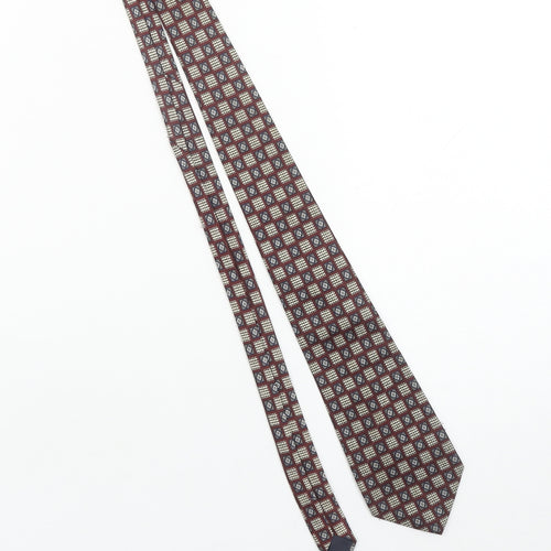 Sidne Men Burgundy Blue Diamond Pattern Silk Tie One Size