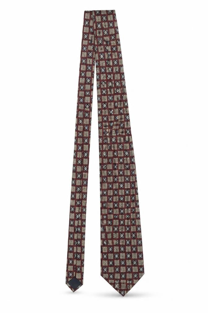 Front view of Sidne Men Burgundy Blue Diamond Pattern Silk Tie One Size