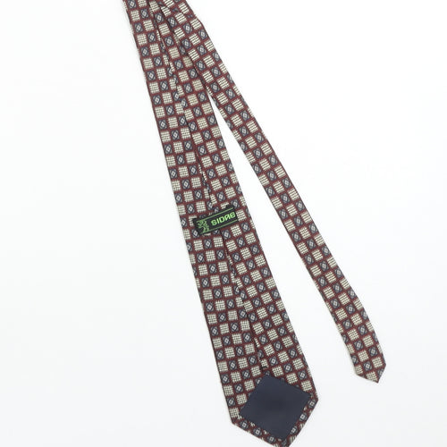 Sidne Men Burgundy Blue Diamond Pattern Silk Tie One Size