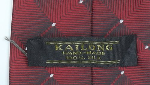 Kailong Men’s Red Geometric Handmade Silk Tie One Size