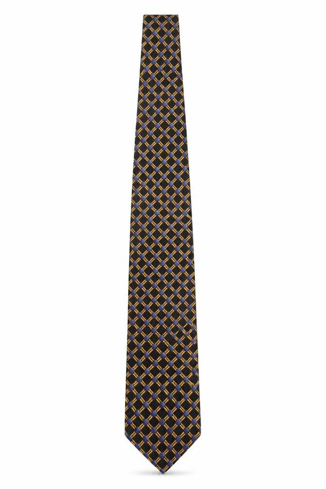 Front view of Principles for Men Blue and Yellow Geometric Silk Tie