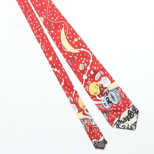 Tie Rack Men Red Christmas Cartoon 100% Silk Designer Tie One Size