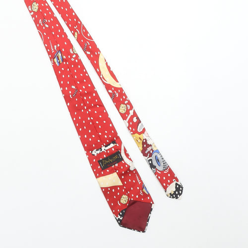 Tie Rack Men Red Christmas Cartoon 100% Silk Designer Tie One Size