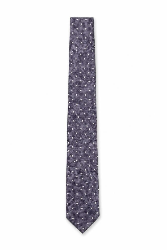 Front view of Brook Taverner Men's Blue Silk Polka Dot Slim Tie
