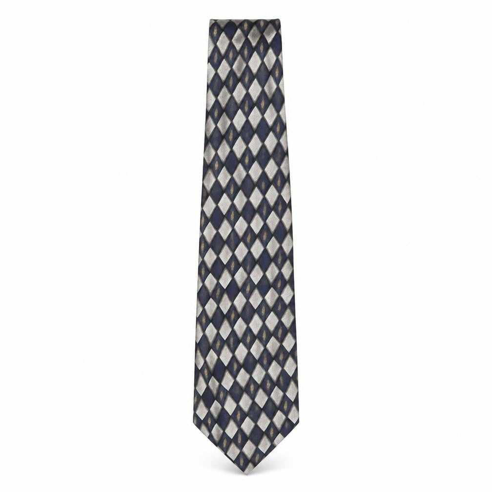 Front view of Silkworm London Men's Blue Geometric 100% Silk Handmade Tie