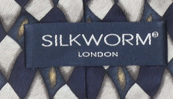 Silkworm London Men's Blue Geometric 100% Silk Handmade Tie