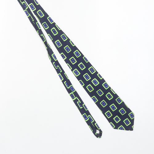 Burton Mens Navy Blue Green Geometric Pure Silk Tie One Size