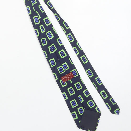 Burton Mens Navy Blue Green Geometric Pure Silk Tie One Size