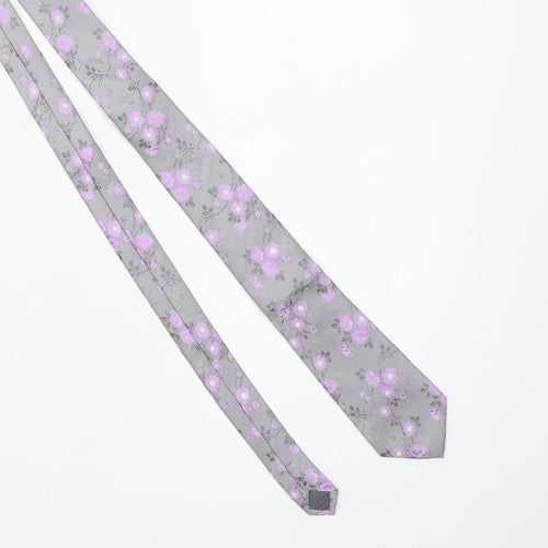Alexandre of England Men's Grey Floral Silk Designer Tie
