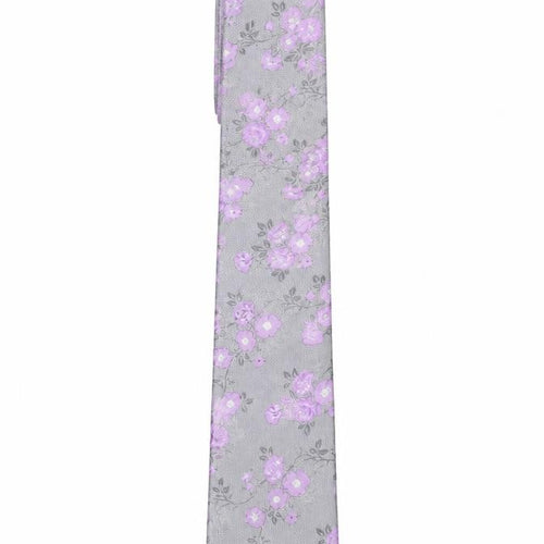 Alexandre of England Men's Grey Floral Silk Designer Tie