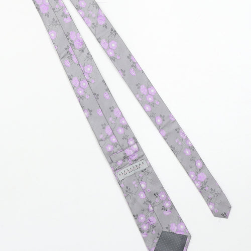 Alexandre of England Men's Grey Floral Silk Designer Tie