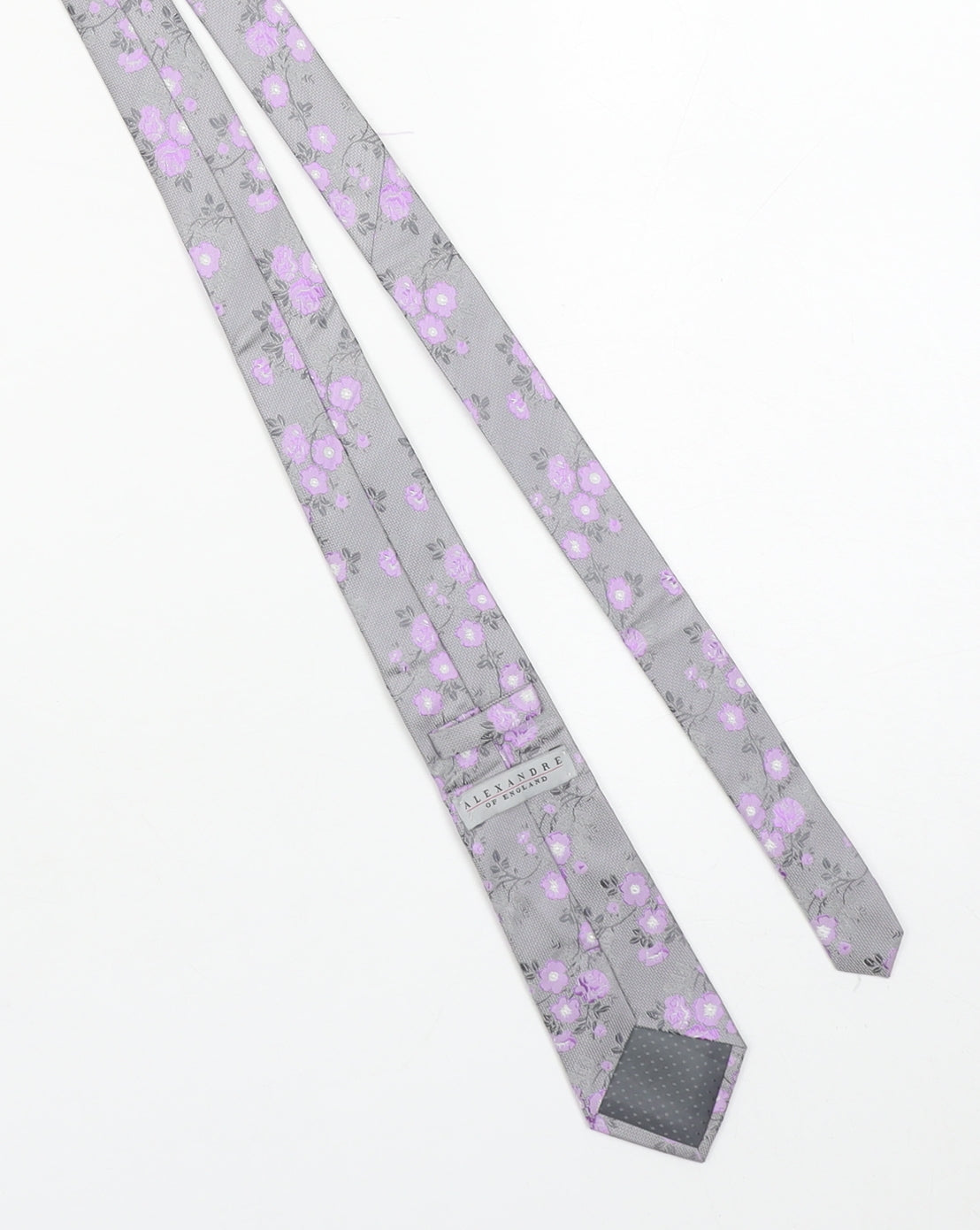 Alexandre of England Men's Grey Floral Silk Designer Tie