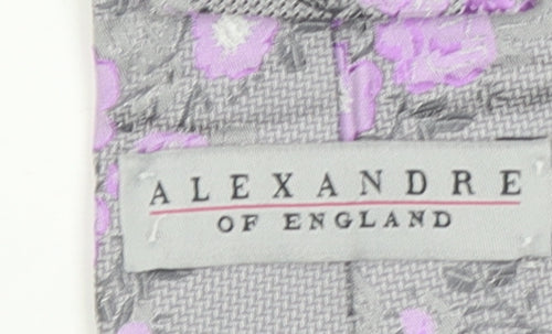 Alexandre of England Men's Grey Floral Silk Designer Tie
