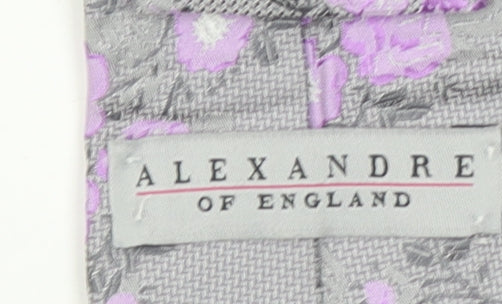 Alexandre of England Men's Grey Floral Silk Designer Tie