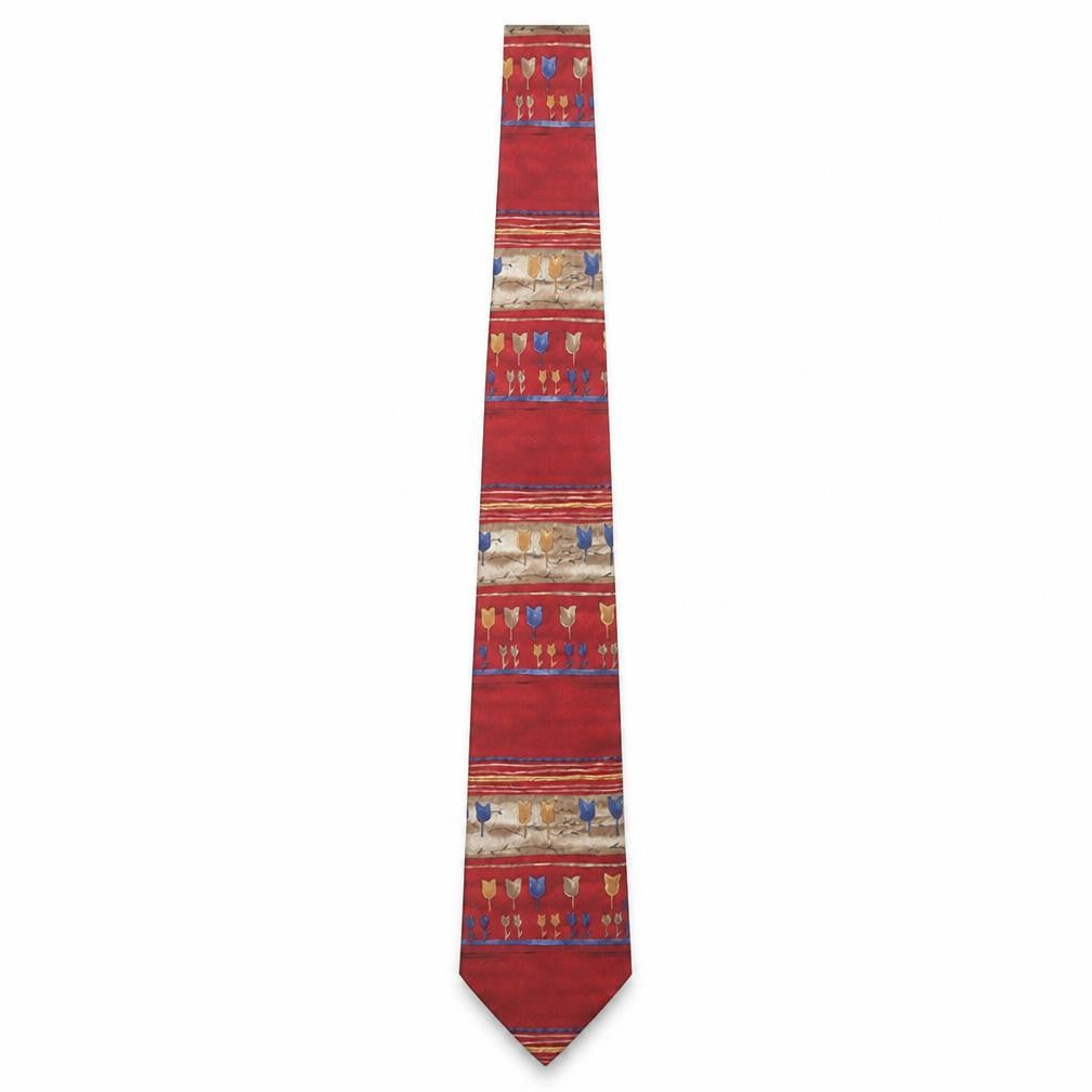 Front view of Marks & Spencer Men’s Red Silk Floral Patterned Tie Vintage