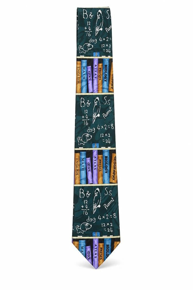Front view of The Tie Studio London Men's Green School Theme Handmade Tie One Size