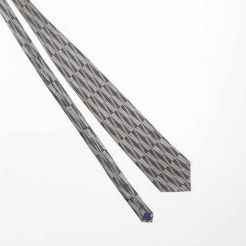 Beisite Men's Beige and Blue Geometric 100% Silk Handmade Tie One Size