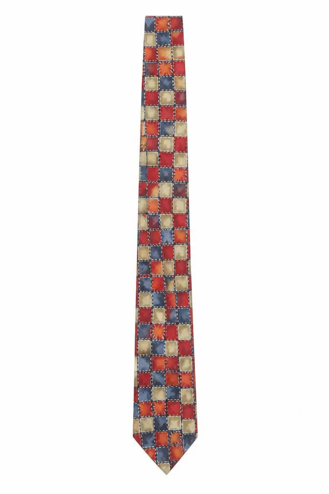 Front view of Marks & Spencer Men’s Multicoloured Silk Checked Tie 176 Slim Style