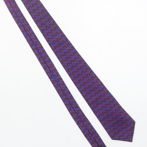 James Meade Men’s Blue Geometric Silk Pointed Tie Made in England