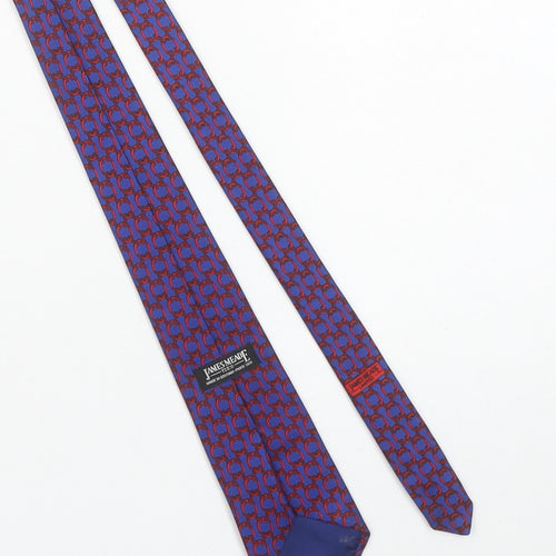 James Meade Men’s Blue Geometric Silk Pointed Tie Made in England
