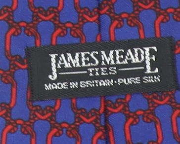 James Meade Men’s Blue Geometric Silk Pointed Tie Made in England