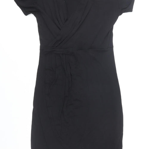 Krisp Women Black Size 14 Wrap Dress Short Sleeve Viscose Blend