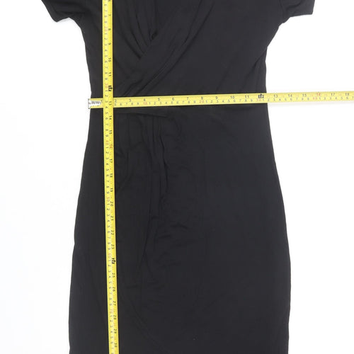 Krisp Women Black Size 14 Wrap Dress Short Sleeve Viscose Blend