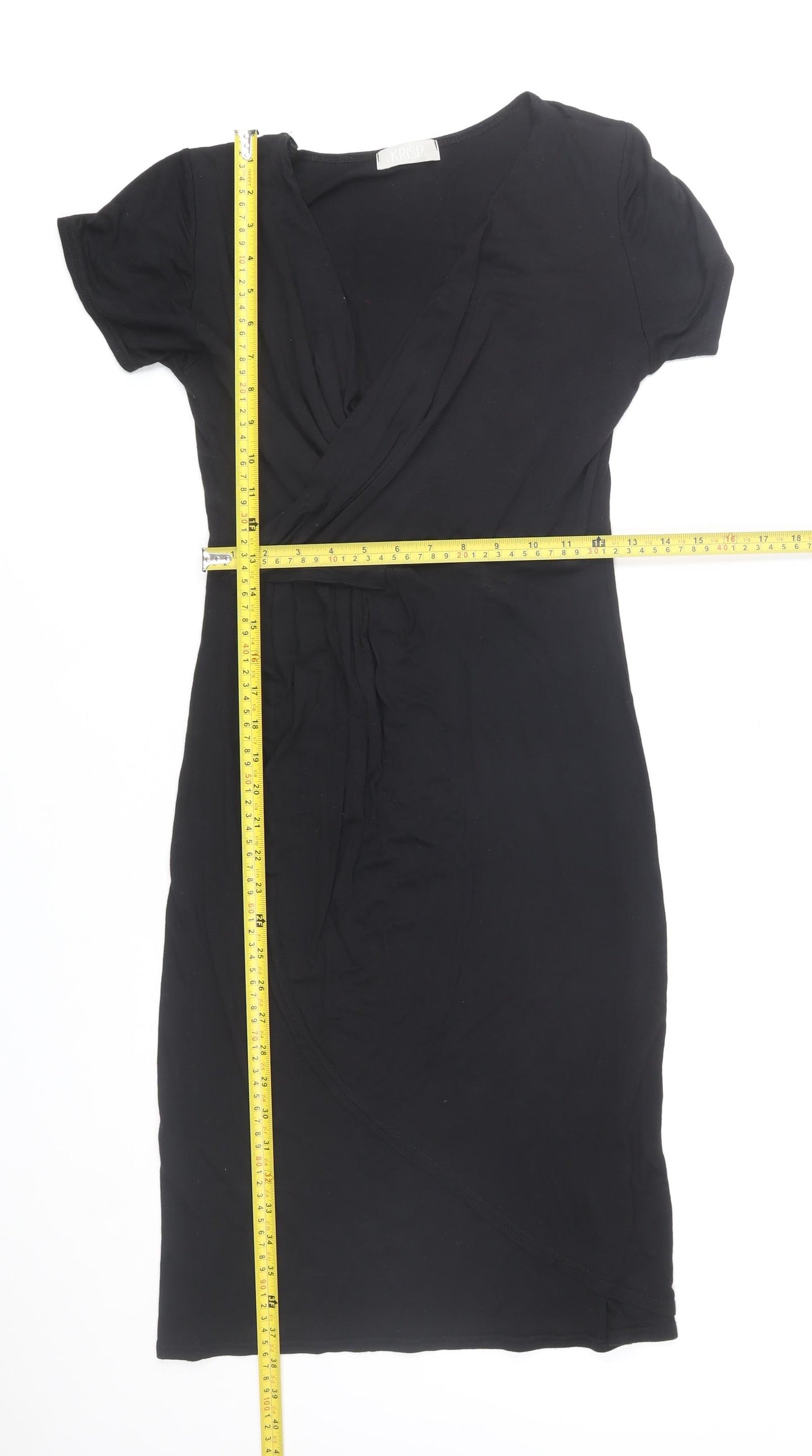 Krisp Women Black Size 14 Wrap Dress Short Sleeve Viscose Blend