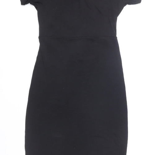 Krisp Women Black Size 14 Wrap Dress Short Sleeve Viscose Blend